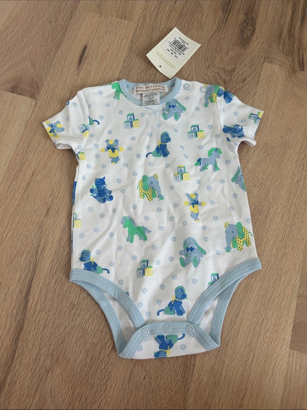 The Beaufort Bonnet Company White One-Piece with Blue & Green Animal Print